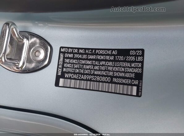 WP0AE2A89PS280800 2023 PORSCHE CAYMAN Light Blue Вид подкапотного пространства