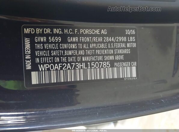 WP0AF2A73HL150785 2017 PORSCHE PANAMERA Black Widok komory silnika