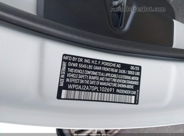 WP0AJ2A70PL102691 2023 PORSCHE PANAMERA White Շարժիչի բաժամունքի տեսք