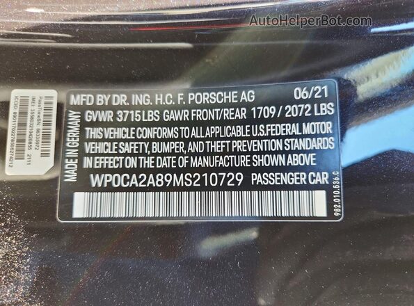 WP0CA2A89MS210729 2021 PORSCHE BOXSTER Black Engine compartment view