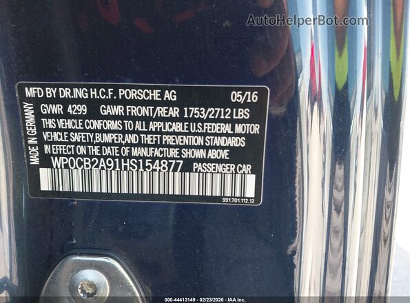 WP0CB2A91HS154877 2017 PORSCHE 911 Синий Вид подкапотного пространства