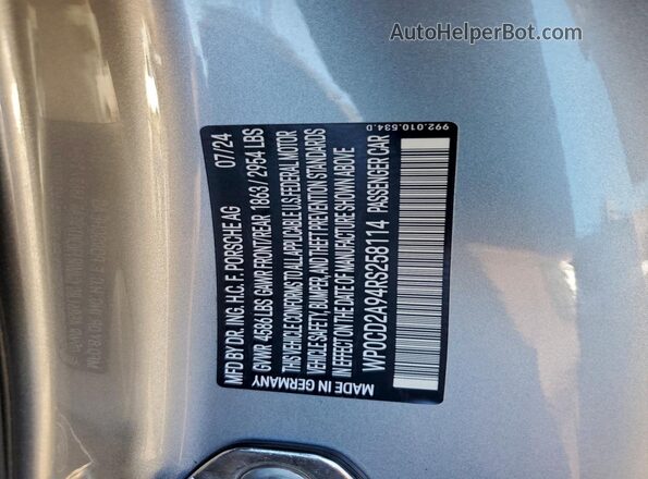 WP0CD2A94RS258114 2024 PORSCHE 911 Silver Engine compartment view