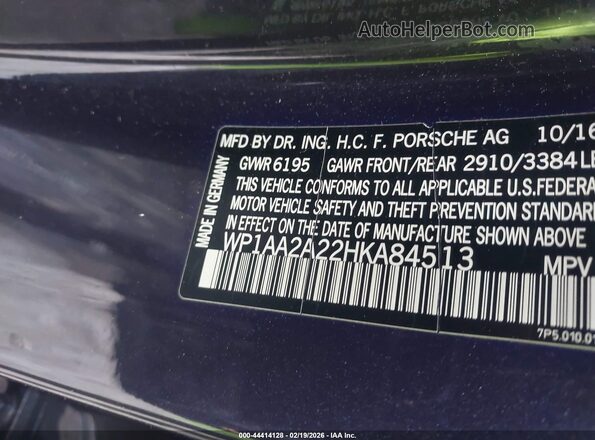 WP1AA2A22HKA84513 2017 PORSCHE CAYENNE Синий Вид подкапотного пространства