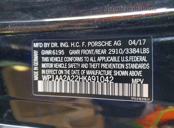 WP1AA2A22HKA91042 2017 PORSCHE CAYENNE Black 