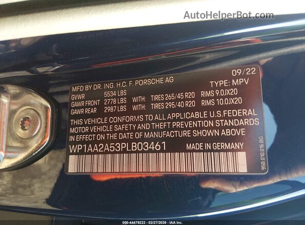 WP1AA2A53PLB03461 2023 PORSCHE MACAN Blue 