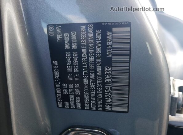 WP1AA2A54LLB06332 2020 PORSCHE MACAN Silver VIN sticker view