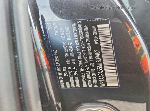 WP1AA2A55MLB09452 2021 PORSCHE MACAN Charcoal Vista del compartimento del motor