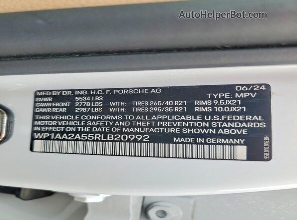 WP1AA2A55RLB20992 2024 PORSCHE MACAN White 