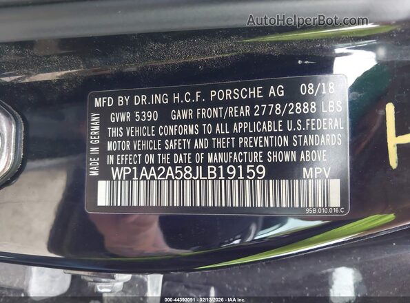 WP1AA2A58JLB19159 2018 PORSCHE MACAN Black Engine compartment view
