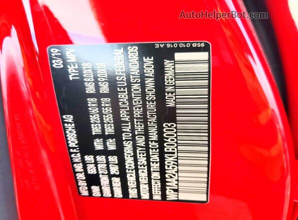WP1AA2A59KLB06003 2019 PORSCHE MACAN Red Вид підкапотного простору