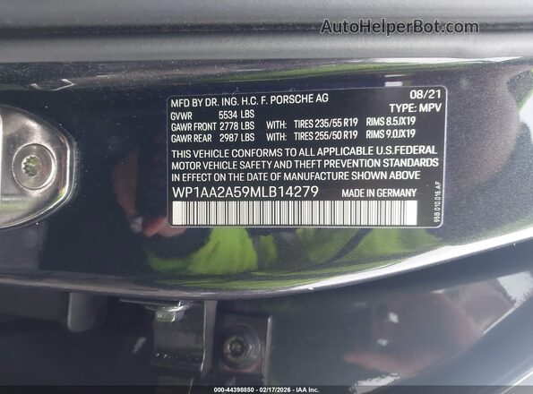 WP1AA2A59MLB14279 2021 PORSCHE MACAN Blue Շարժիչի բաժամունքի տեսք