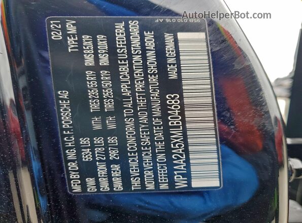 WP1AA2A5XMLB04683 2021 PORSCHE MACAN Черный Вид наклейки с VIN-кодом
