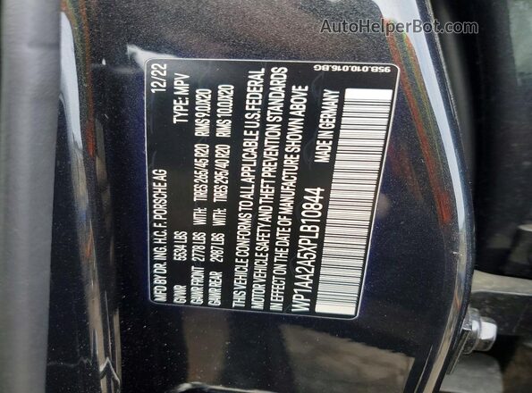 WP1AA2A5XPLB10844 2023 PORSCHE MACAN Charcoal VIN կոդի պիտակի տեսք