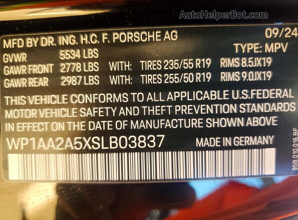 WP1AA2A5XSLB03837 2025 PORSCHE MACAN Black VIN sticker view