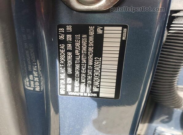 WP1AA2AY3KDA00912 2019 PORSCHE CAYMAN Blue Widok naklejki z numerem VIN