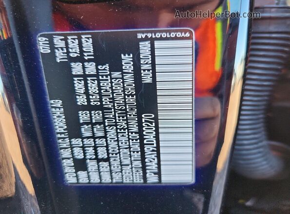 WP1AA2AY9LDA00270 2020 PORSCHE CAYENNE Black VIN կոդի պիտակի տեսք