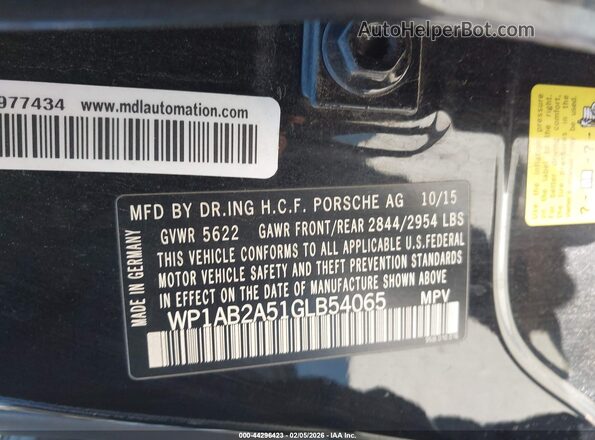 WP1AB2A51GLB54065 2016 PORSCHE MACAN Black Շարժիչի բաժամունքի տեսք