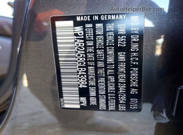 WP1AB2A58GLB43984 2016 PORSCHE MACAN Gray Vista de la etiqueta del VIN