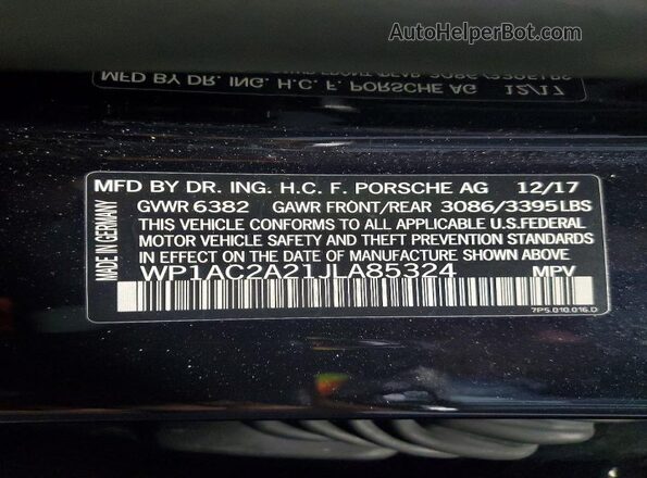 WP1AC2A21JLA85324 2018 PORSCHE CAYENNE Black VIN կոդի պիտակի տեսք