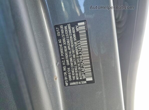 WP1AE2A29HLA74933 2017 PORSCHE CAYENNE Gray Вид наклейки з VIN-кодом
