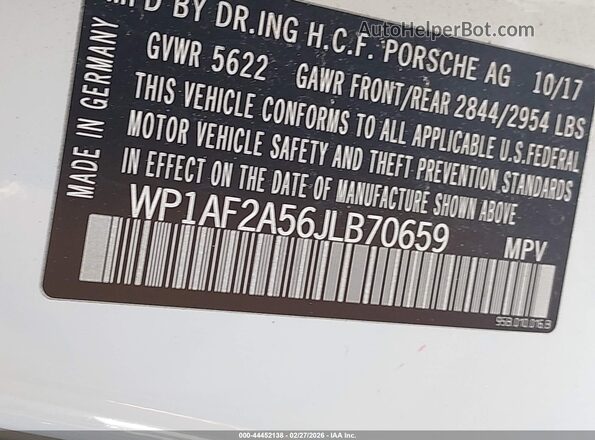 WP1AF2A56JLB70659 2018 PORSCHE MACAN White Շարժիչի բաժամունքի տեսք