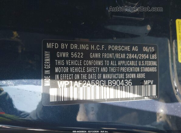 WP1AF2A58GLB90436 2016 PORSCHE MACAN Blue Շարժիչի բաժամունքի տեսք