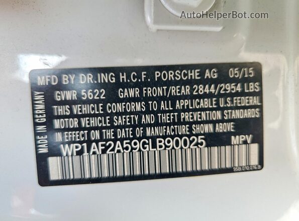 WP1AF2A59GLB90025 2016 PORSCHE MACAN White სალონის 360-გრადუსიანი ხედი
