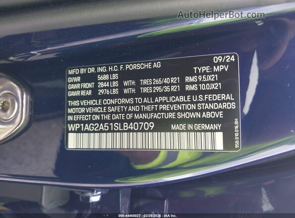 WP1AG2A51SLB40709 2025 PORSCHE MACAN Blue 