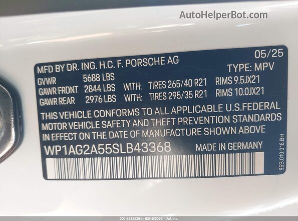 WP1AG2A55SLB43368 2025 PORSCHE MACAN Белый Вид подкапотного пространства