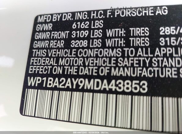 WP1BA2AY9MDA43853 2021 PORSCHE CAYENNE White Engine compartment view