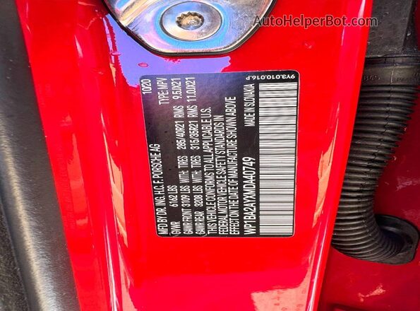 WP1BA2AYXMDA40749 2021 PORSCHE CAYENNE Red Вид задніх сидінь