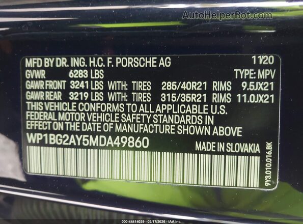 WP1BG2AY5MDA49860 2021 PORSCHE CAYENNE Blue Widok komory silnika