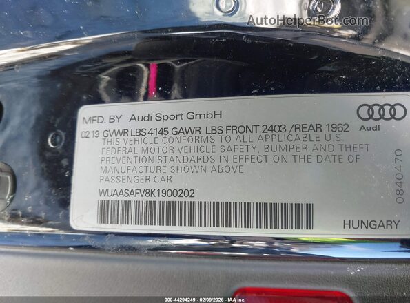 WUAASAFV8K1900202 2019 AUDI TT Black Engine compartment view