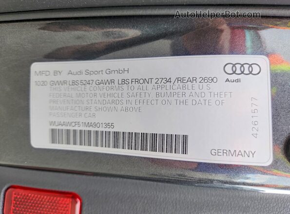 WUAAWCF51MA901355 2021 AUDI RS5 Серый Вид наклейки с VIN-кодом