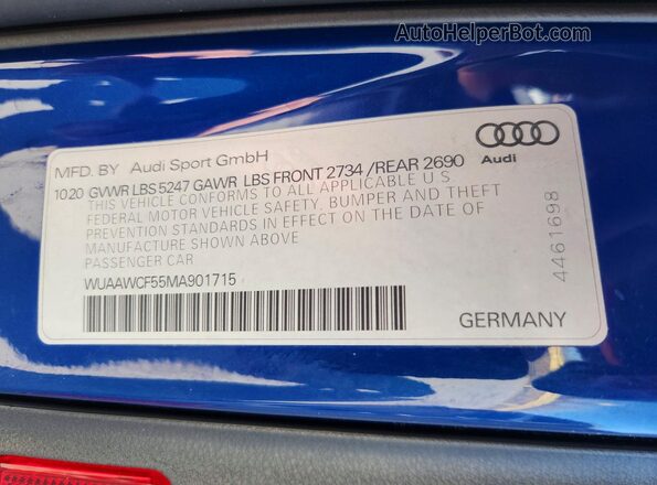 WUAAWCF55MA901715 2021 AUDI RS5 Blue Engine compartment view