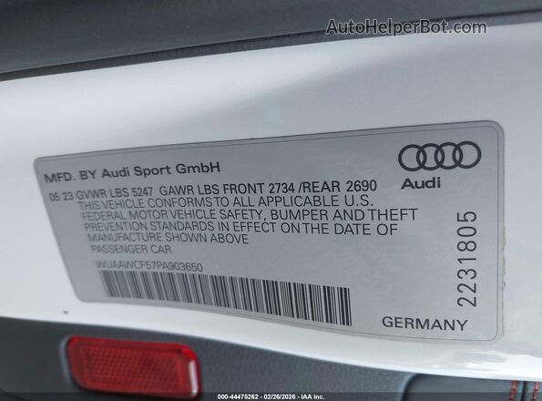 WUAAWCF57PA903650 2023 AUDI RS5 White Вид підкапотного простору