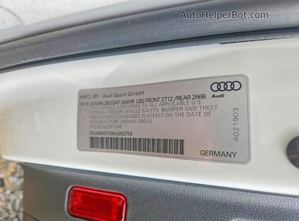 WUABWCF58KA900754 2019 AUDI RS5 White Շարժիչի բաժամունքի տեսք