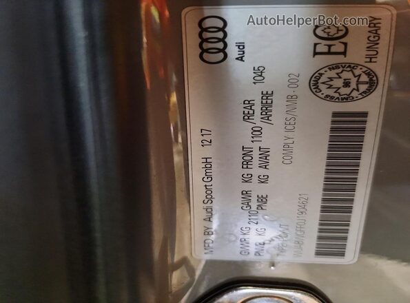 WUABWGFF0J1904621 2018 AUDI RS3 Gray 