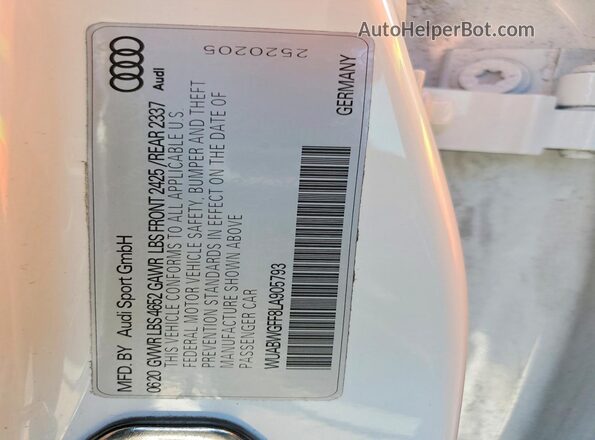 WUABWGFF8LA905793 2020 AUDI RS3 White Engine compartment view