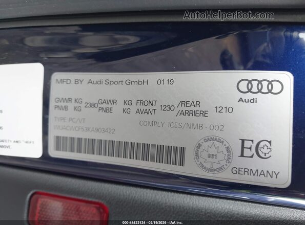 WUACWCF53KA903422 2019 AUDI RS5 Синий Вид подкапотного пространства