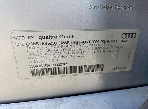 WUAJ5AFDXHN900783 2017 AUDI S8 Gray 