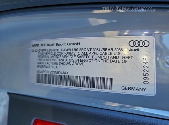 WUAPCBF22NN904343 2022 AUDI RS7 Gray ძრავის განყოფილების ხედი