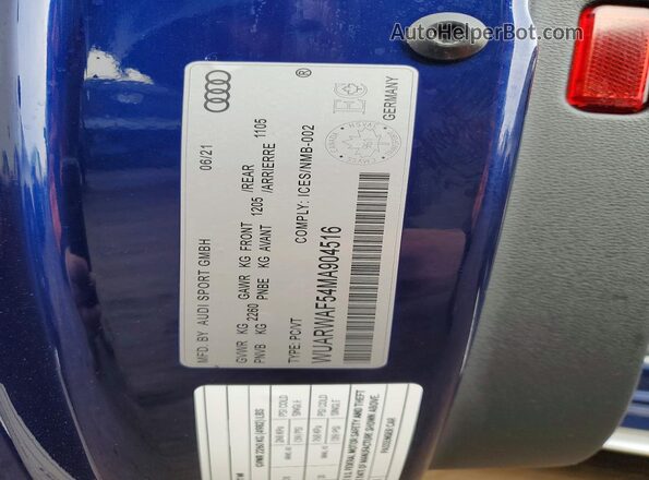 WUARWAF54MA904516 2021 AUDI RS5 Blue Вид підкапотного простору