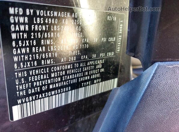 WVGBV7AX3GW593869 2016 VOLKSWAGEN TIGUAN Black 