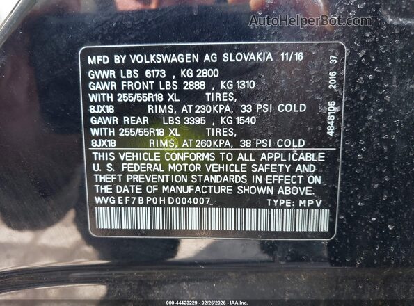 WVGEF7BP0HD004007 2017 VOLKSWAGEN TOUAREG Dark Blue Вид подкапотного пространства