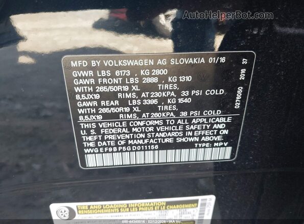 WVGEF9BP5GD011156 2016 VOLKSWAGEN TOUAREG Black Vista del compartimento del motor
