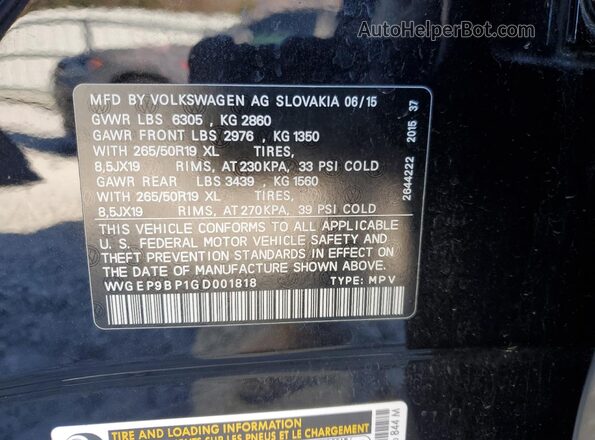 WVGEP9BP1GD001818 2016 VOLKSWAGEN TOUAREG Black VIN կոդի պիտակի տեսք