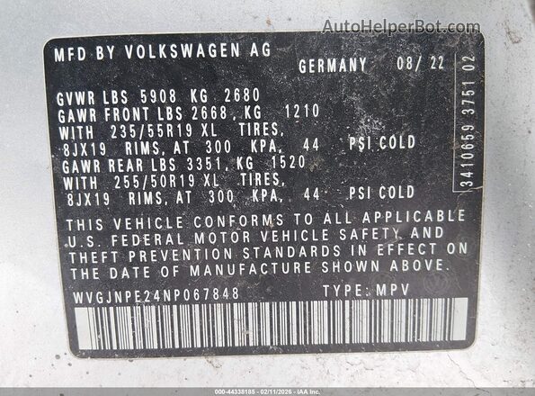 WVGJNPE24NP067848 2022 VOLKSWAGEN ID.4 Silver 