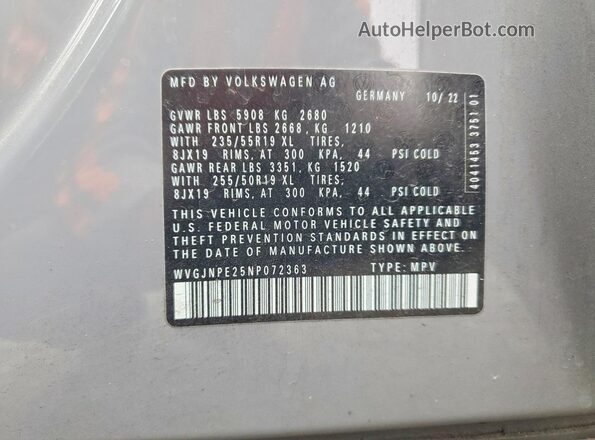 WVGJNPE25NP072363 2022 VOLKSWAGEN ID.4 Серый Вид подкапотного пространства