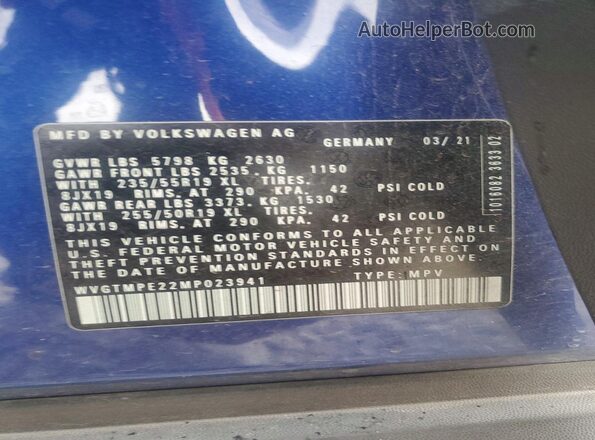 WVGTMPE22MP023941 2021 VOLKSWAGEN ID.4 Blue 